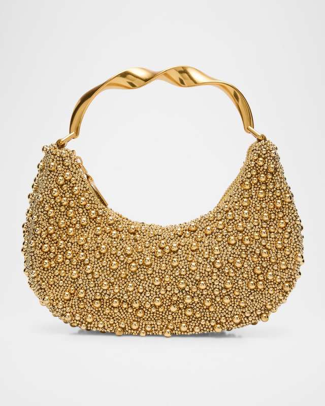 Evelyn Crescent Beaded Top-Handle Bag
